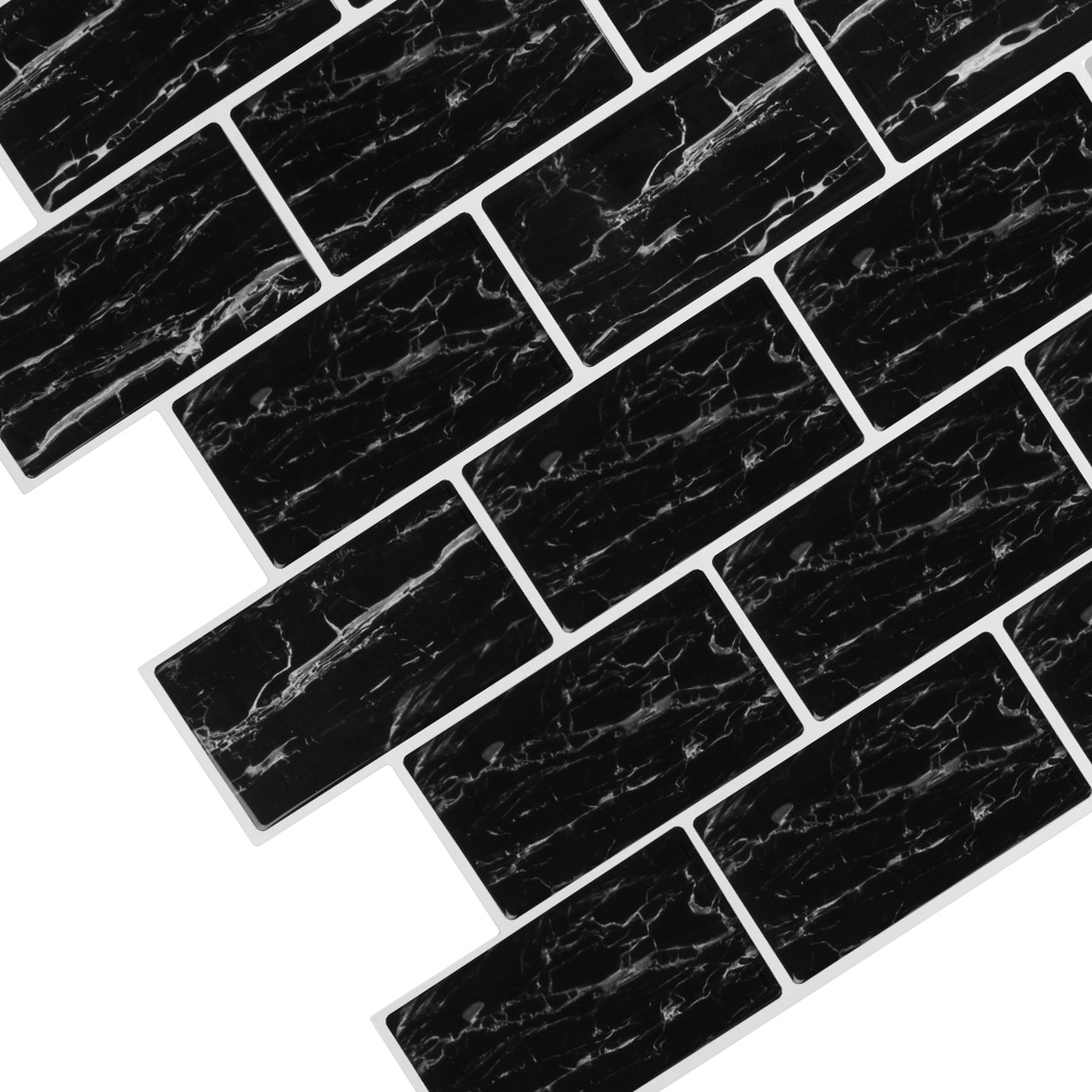 Living and Home Marble Black Peel and Stick Wall Tile Sticker 10 Pack Image 4