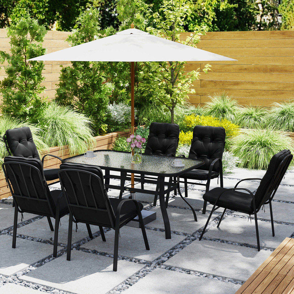 Outsunny 6 Seater Garden Dining Set with Umbrella Hole Black Image 4
