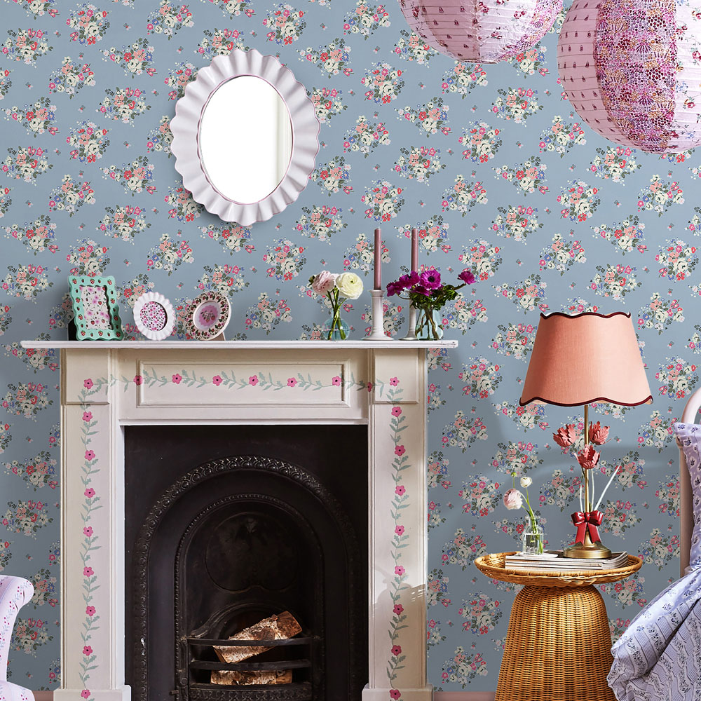 Cath Kidston Clifton Floral Blue Wallpaper Image 3