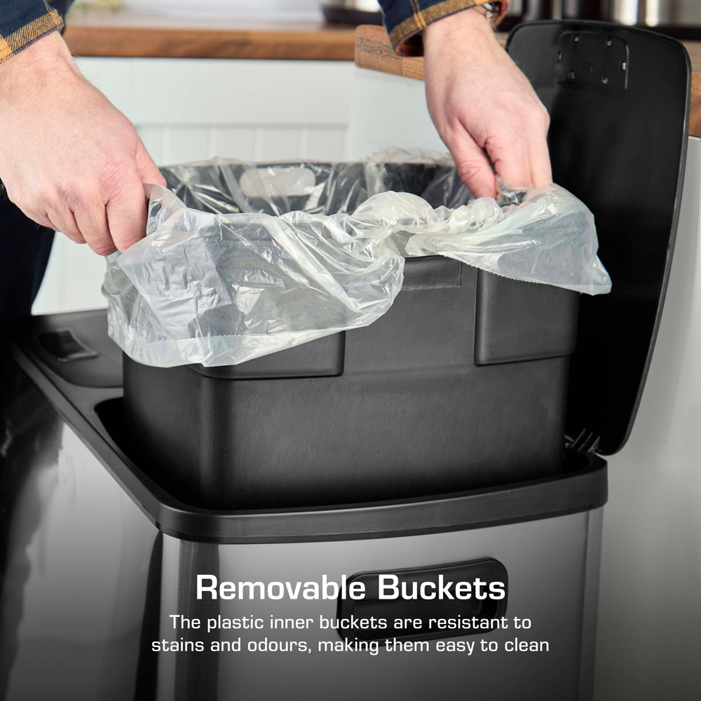 Swan Silver Stainless Steel Dual Recycling Bin 60L Image 5