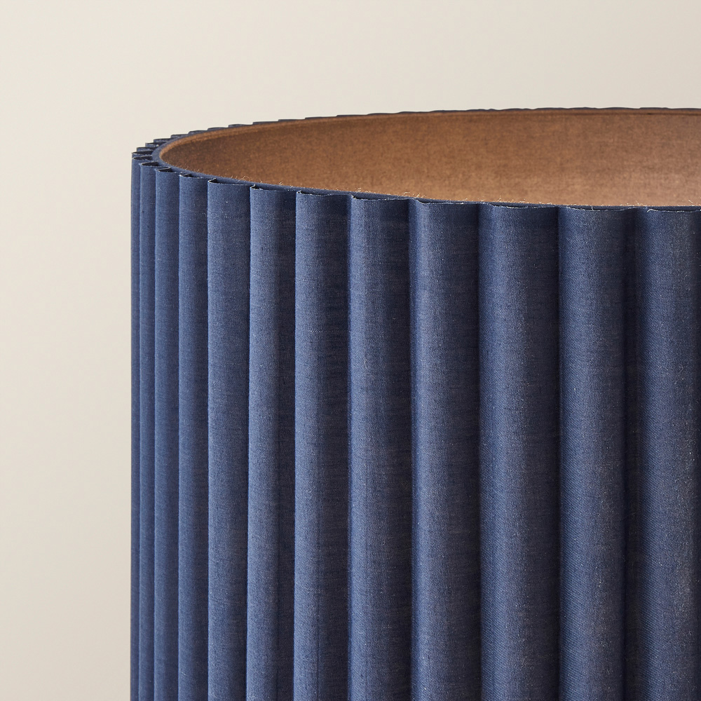 ValueLights Lenny Navy Blue Drum Lamp Shade Ribbed Fabric Midi LED Floor Lamp Image 3