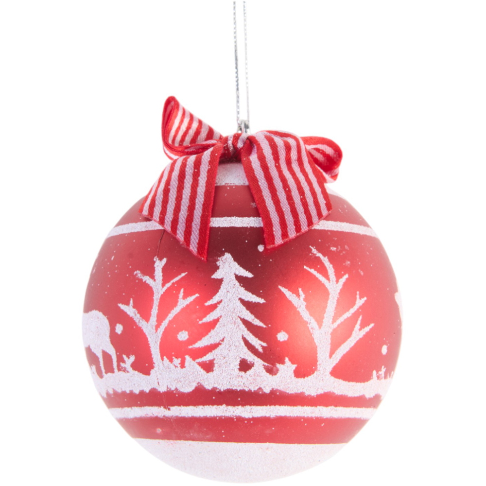 Pack of 4 Red & White Xmas Scene Baubles - Red Image 6