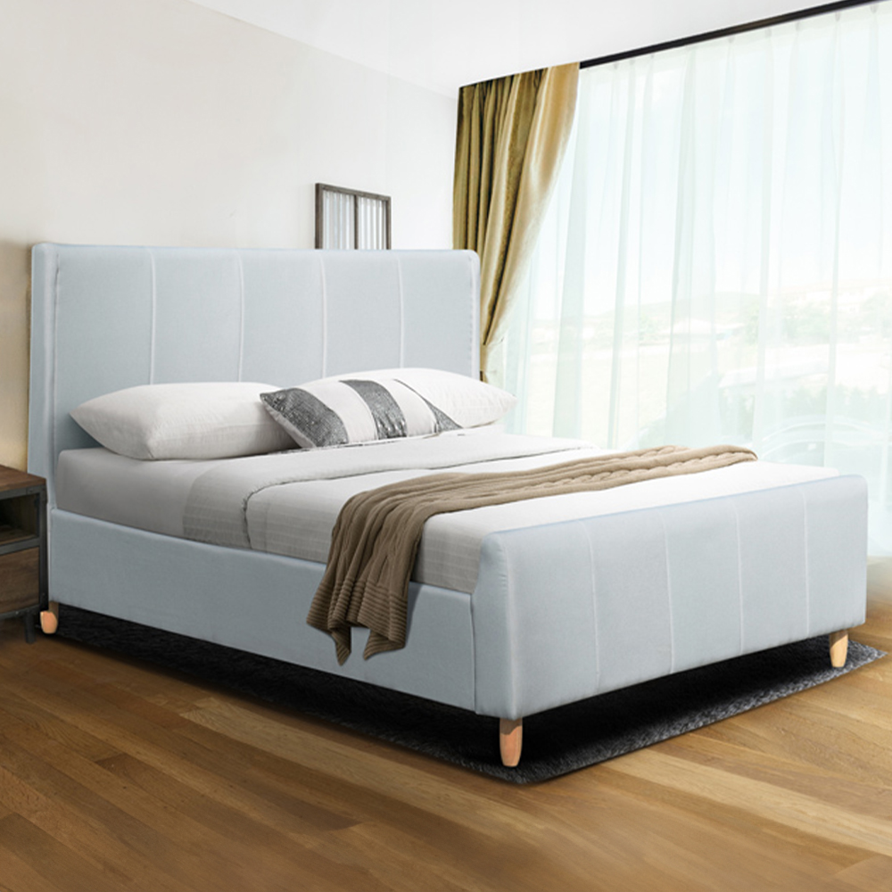 Brooklyn Double Blue Linen Fabric Bed Frame with Blanket Box Image 4