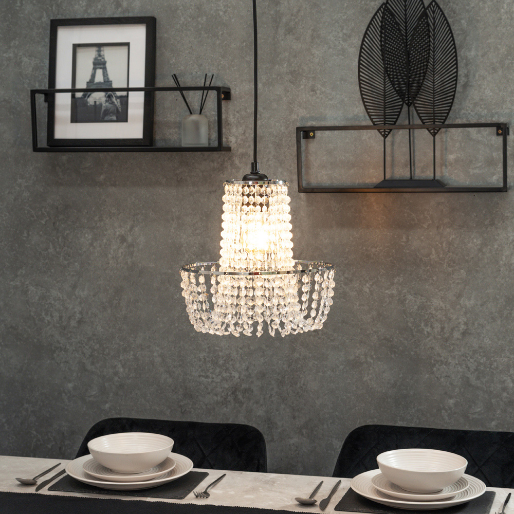 ValueLights Tegan Silver Jewel Droplet Pendant Lamp Shade Image 2