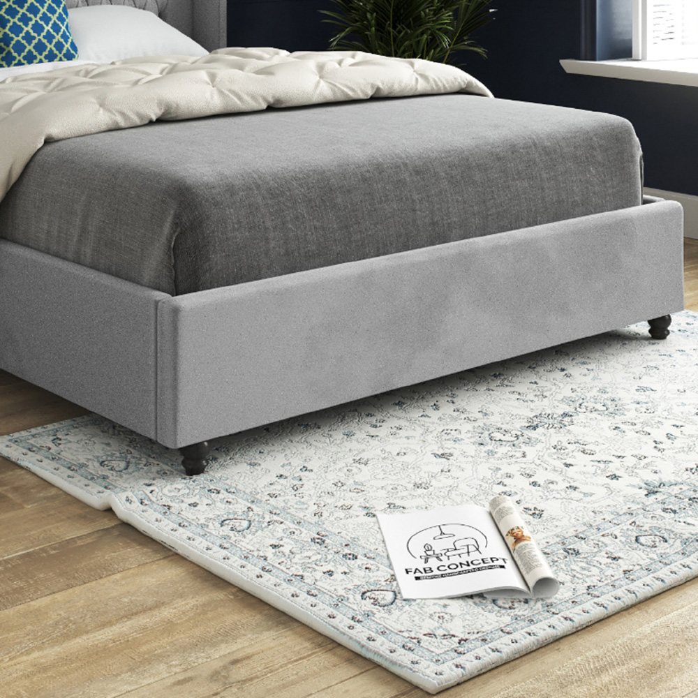 Volta Small Double Grey Soft Velvet Upholstered Bed Frame with Straight Winged Headboard Image 4