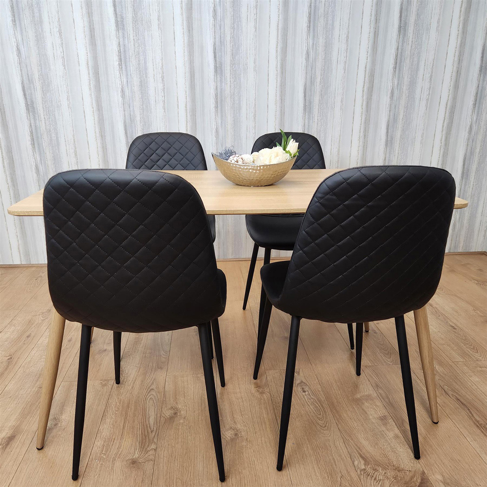 Portland Wood and Leather 4 Seater Dining Set Beige and Black Image 2