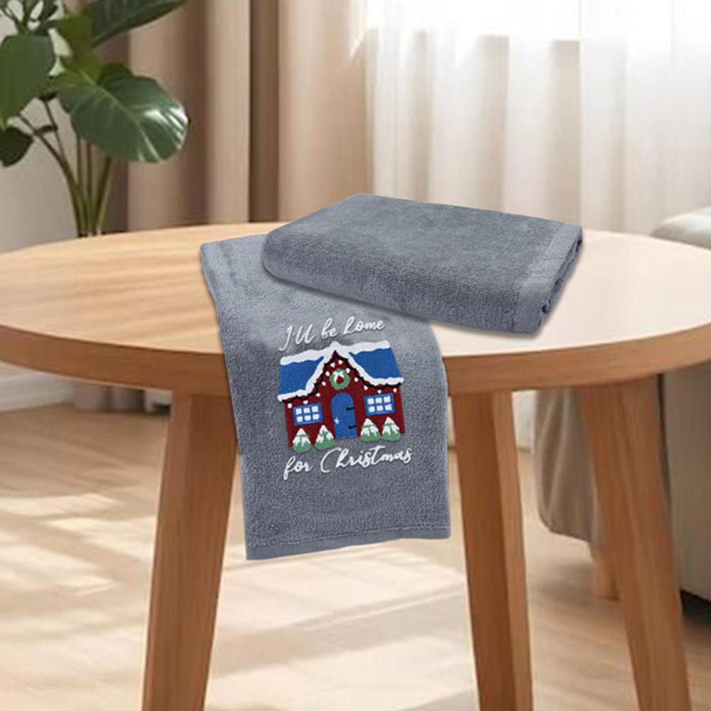 Noel Square Xmas I'll Be Home Grey Hand Towel 2 Pack Image 2