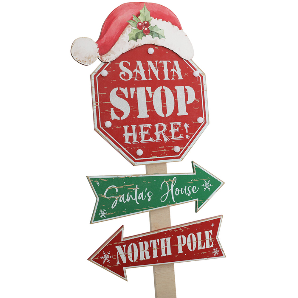 LED Santa Stop Here Stake - Red and Green Image 3