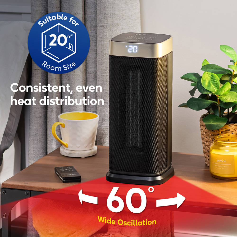 Russell Hobbs RHCTH2002G Black and Gold Square Ceramic Heater with Digital Display 2000W Image 4