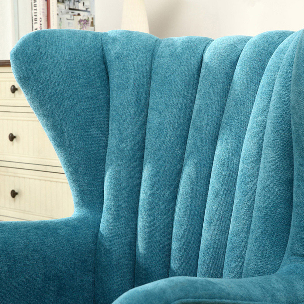 Living and Home Blue Faux Wool Upholstered Armchair with Footstool Image 7