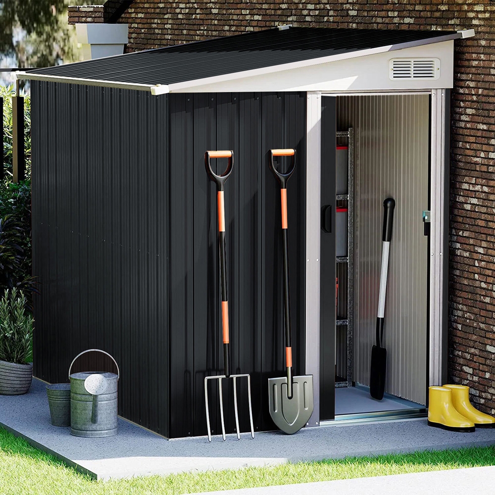 Living and Home 5 x 7ft Black Weather Resistant Steel Storage Shed with Sliding Door Image 7