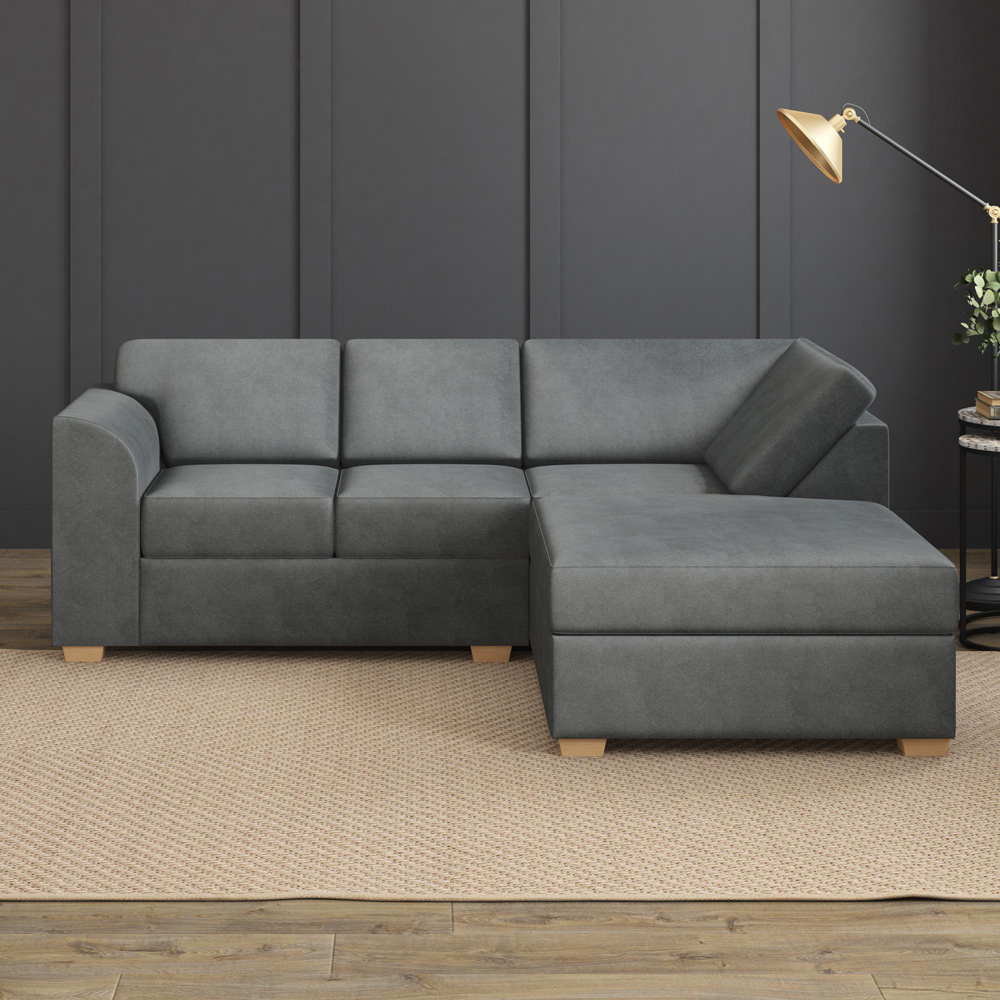 Modo 3 Seater Steel Plush Velvet Right Hand Fixed Back L-Shape Corner Sofa Image 6