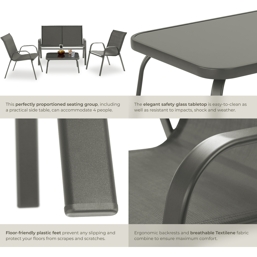 tectake Nora 4 Seater Anthracite Textilene Fabric Outdoor Seating Table Set Image 5