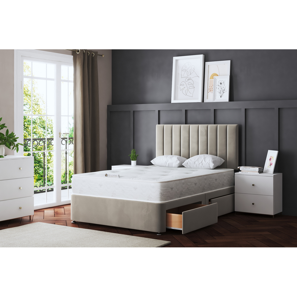 DS Living Amelia Small Double Beige Upholstered Panel Divan Bed with 2 Drawer Image 5