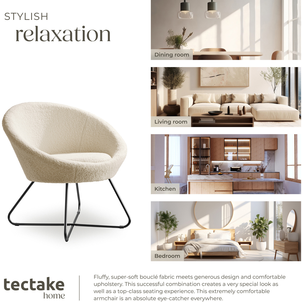 tectake Centera Off White Boucle Accent Chair Image 7