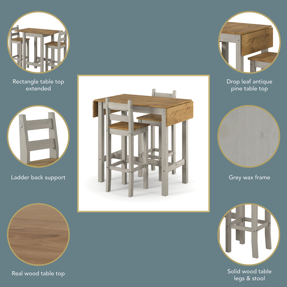 Core Products Corona 2 Seater High Breakfast Table Set Grey Image 5