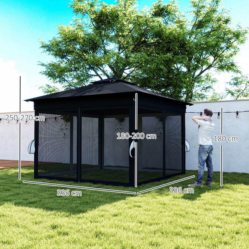 Outsunny 3 x 3m Black Solar LED Pop Up Gazebo with Netting and Wheeled Carry Bag Image 7