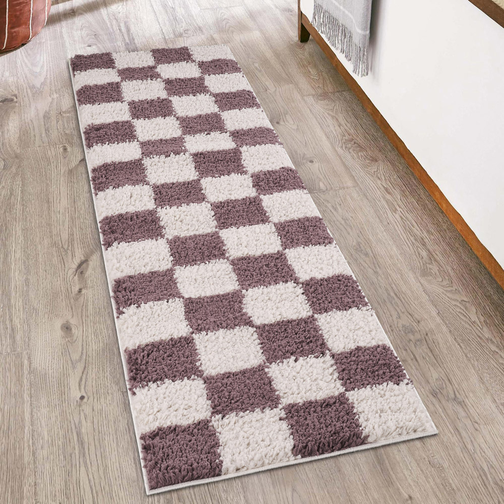 Desire Rugs Chester Lilac Shaggy Checkered Rug 120 x 170cm Image 6