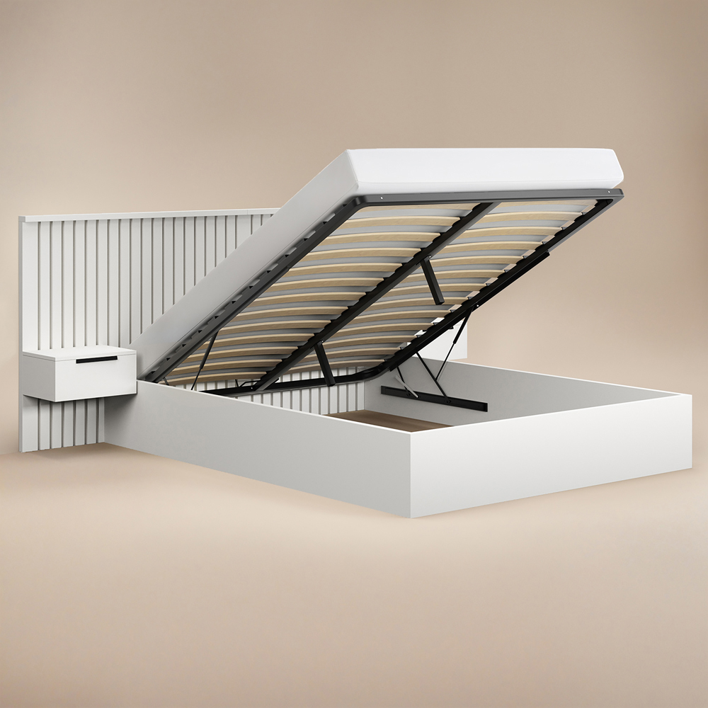 Solace+Co Taylor King Size White Hotel Ottoman Bed with Side Table Image 3