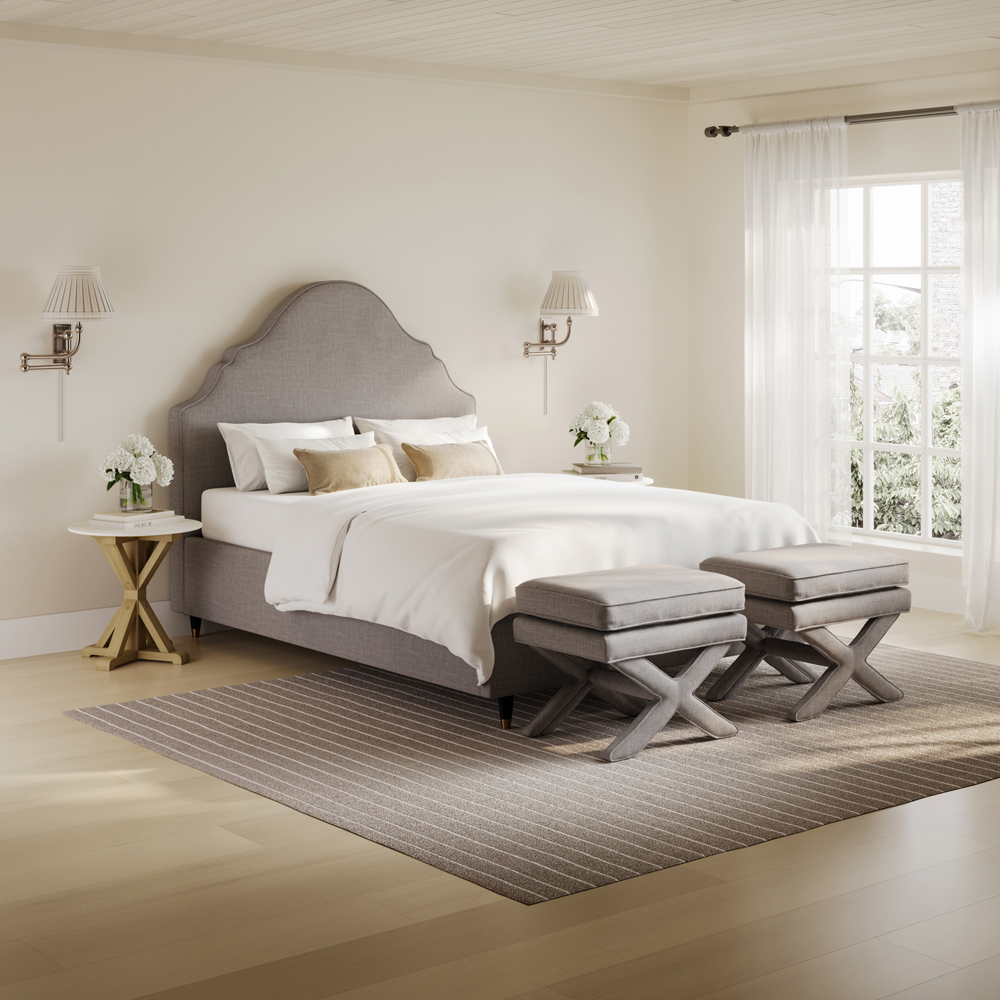 LPD Home Quince Light Grey Double Linen Blend Fabric Bed with Ornate-Style Headboard Image 7