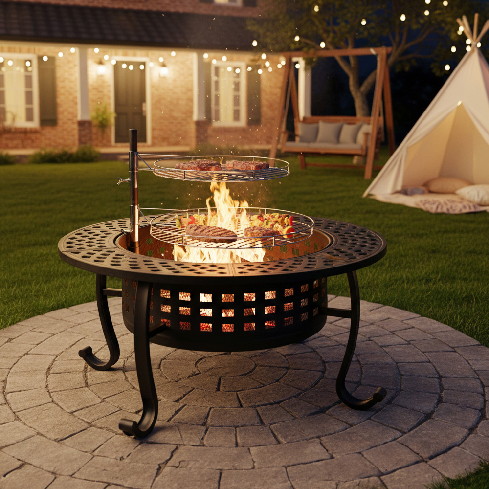 Living and Home 2-in-1 Wood Burning Garden Fire Pit with Grill Image 5