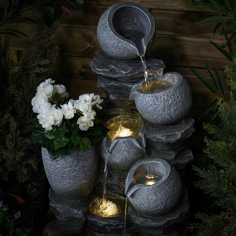 Garden Gear Serenity River Rock Cascading Pots and Planter Water Feature with LED Light Image 3