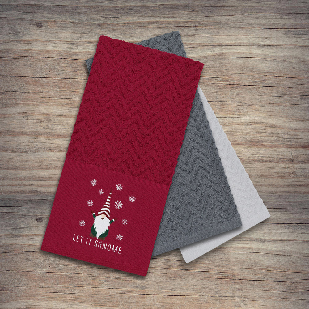 Noel Square Xmas Gonks Red Tea Towel 3 Pack Image 2