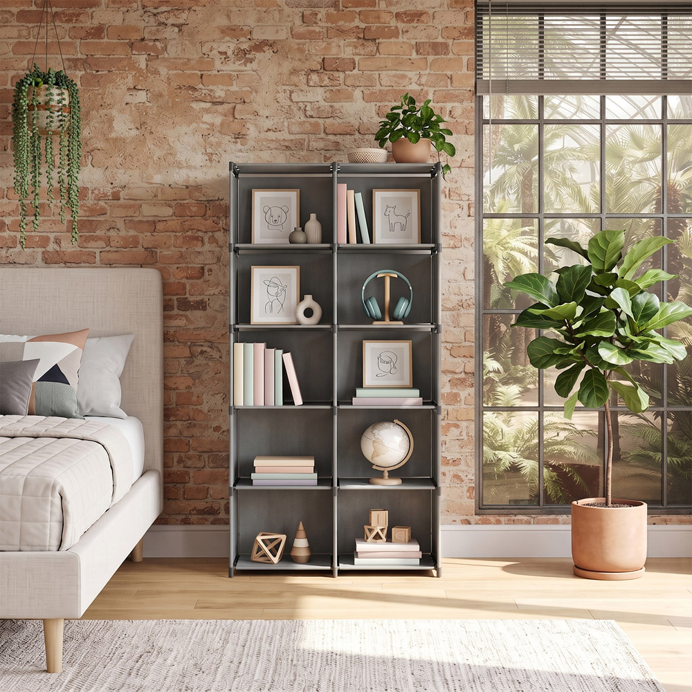 Living and Home 5-Tier Grey Double Row Storage Shelf with Metal Frame Image 2
