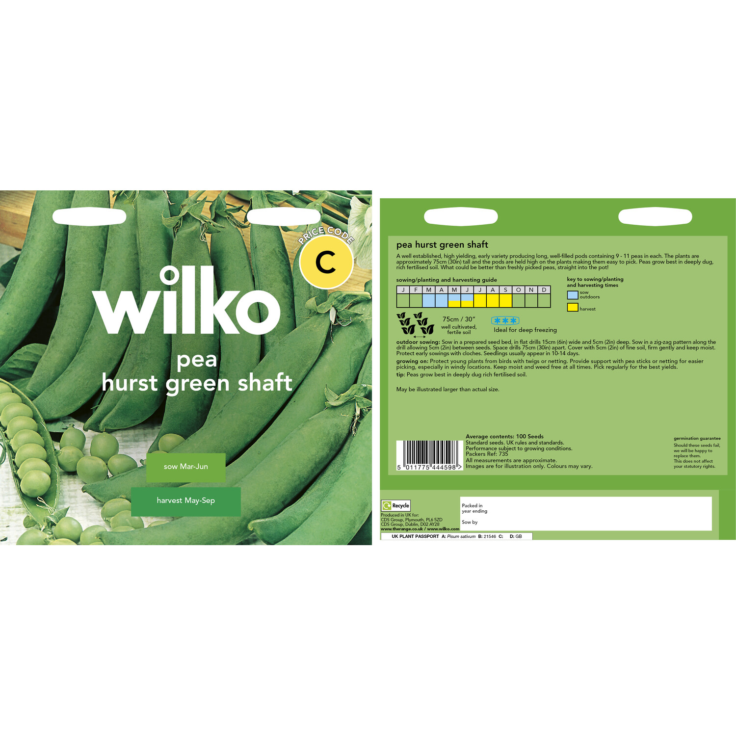 Wilko Pea Hurst Green Shaft Seeds Image 3