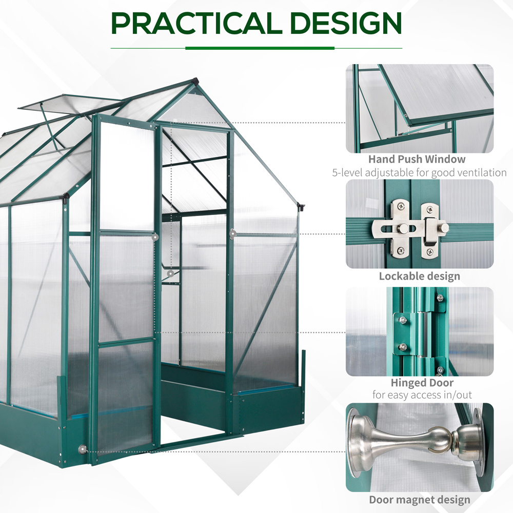 Outsunny 6 x 8ft Green Walk In Greenhouse Image 4