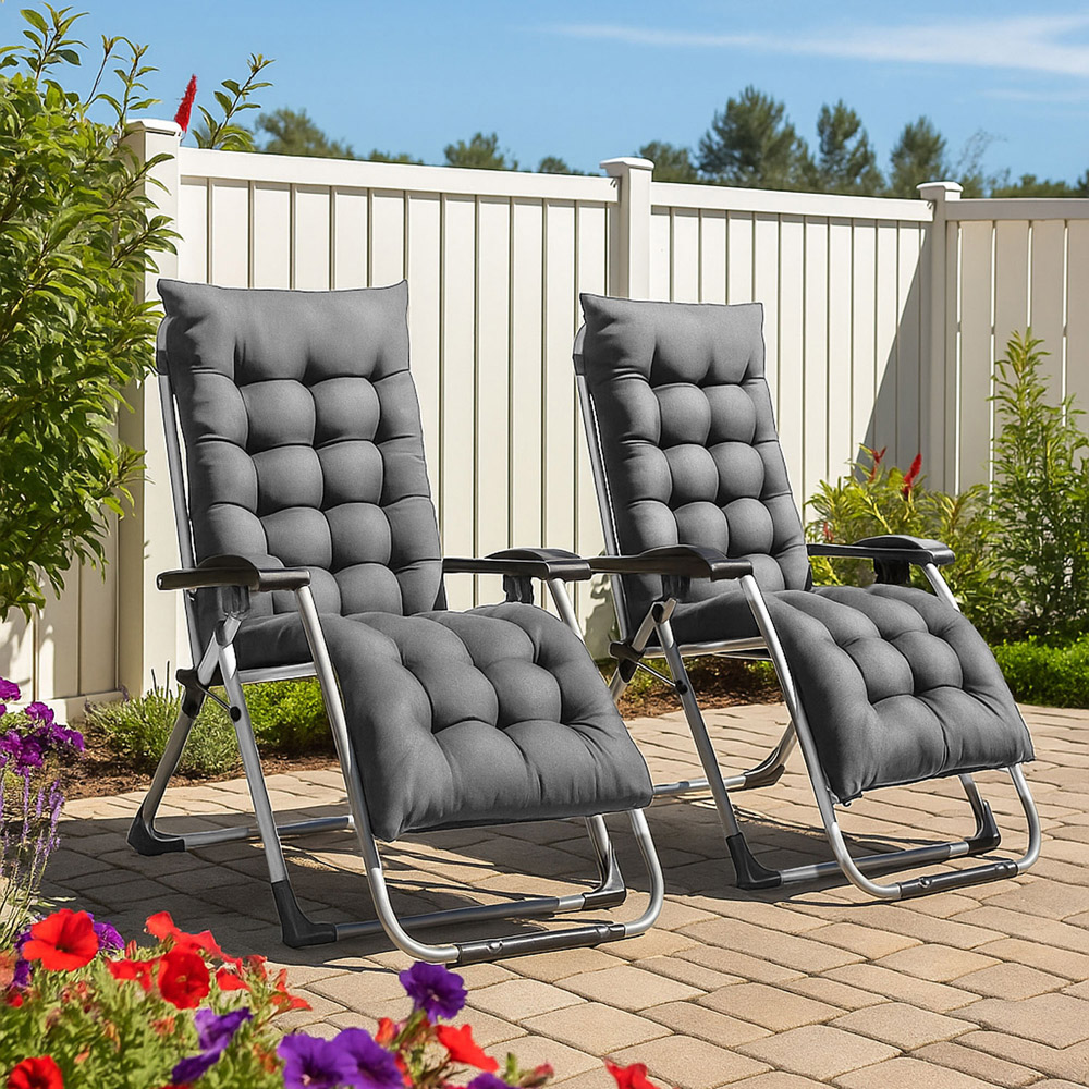 Neo Zero Gravity Dark Grey Reclining Sun Lounger with Padded Cushions Set of 2 Image 8