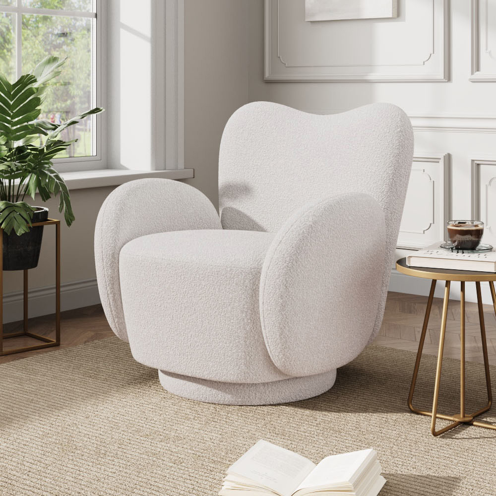 Living and Home White Teddy Fur Upholstered Swivel Armchair Image 3