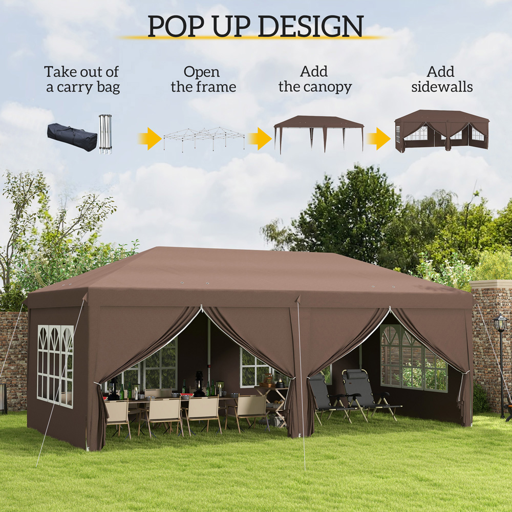Outsunny 3 x 6m Brown Pop Up Gazebo with Sides Image 4