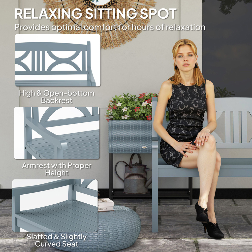 Outsunny 2 Seater Grey Wooden Outdoor Garden Bench Image 7