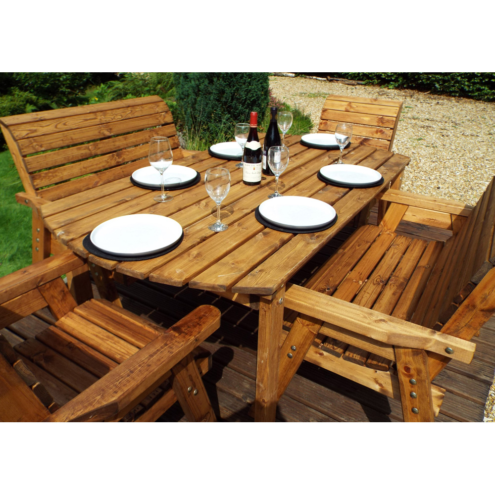 Charles Taylor Solid Wood 6 Seater Rectangular Outdoor Dining Set with Red Cushions Image 6