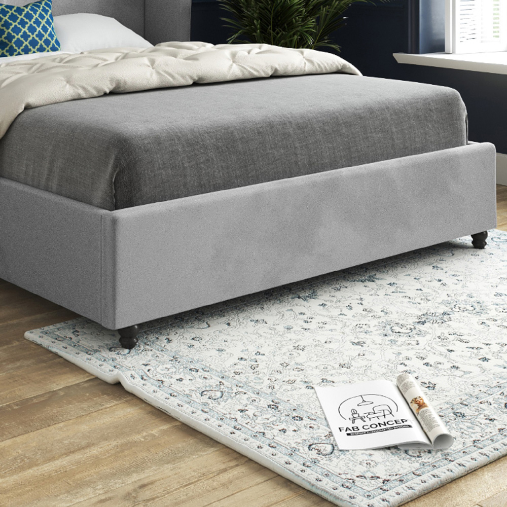 Zampa King Size Grey Soft Velvet Upholstered Bed Frame with Curved Winged Headboard Image 4