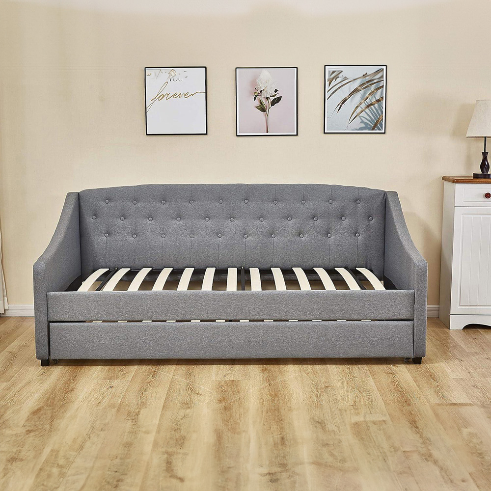 Portland Single Grey Fabric Tufted Day Bed with Trundle Image 2
