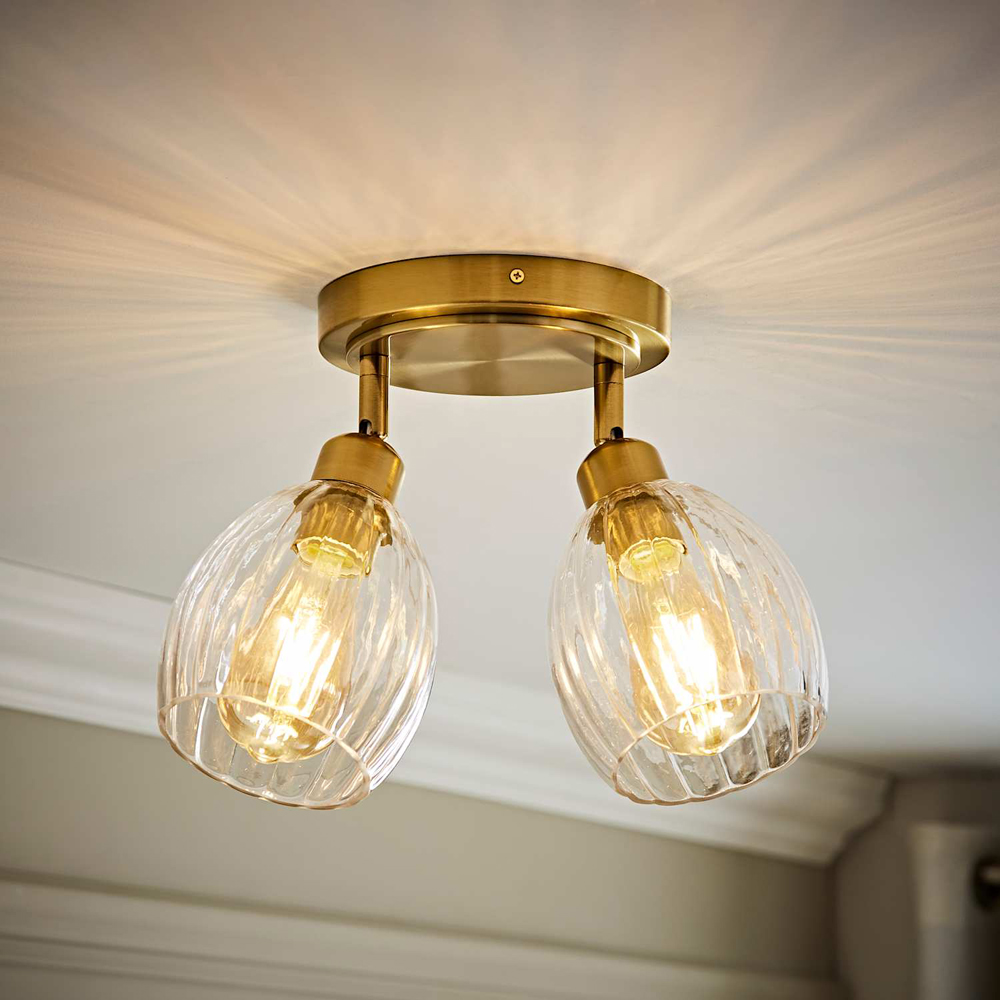 ValueLights Cheltenham Ribbed Shades 2 Way Brushed Gold Adjustable Ceiling Spotlight with Bulbs Image 7