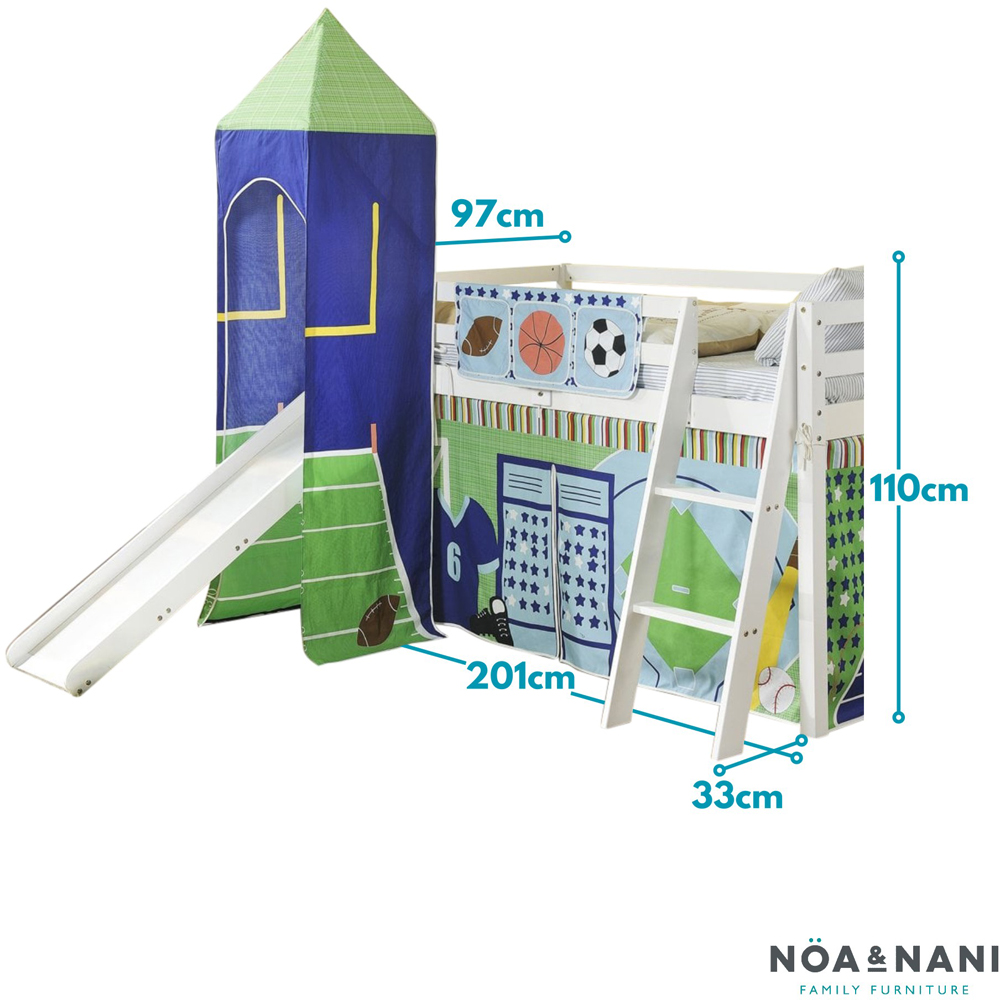 Noa and Nani White Mid Sleeper Cabin Bed with Slide and Sports Tent Image 3
