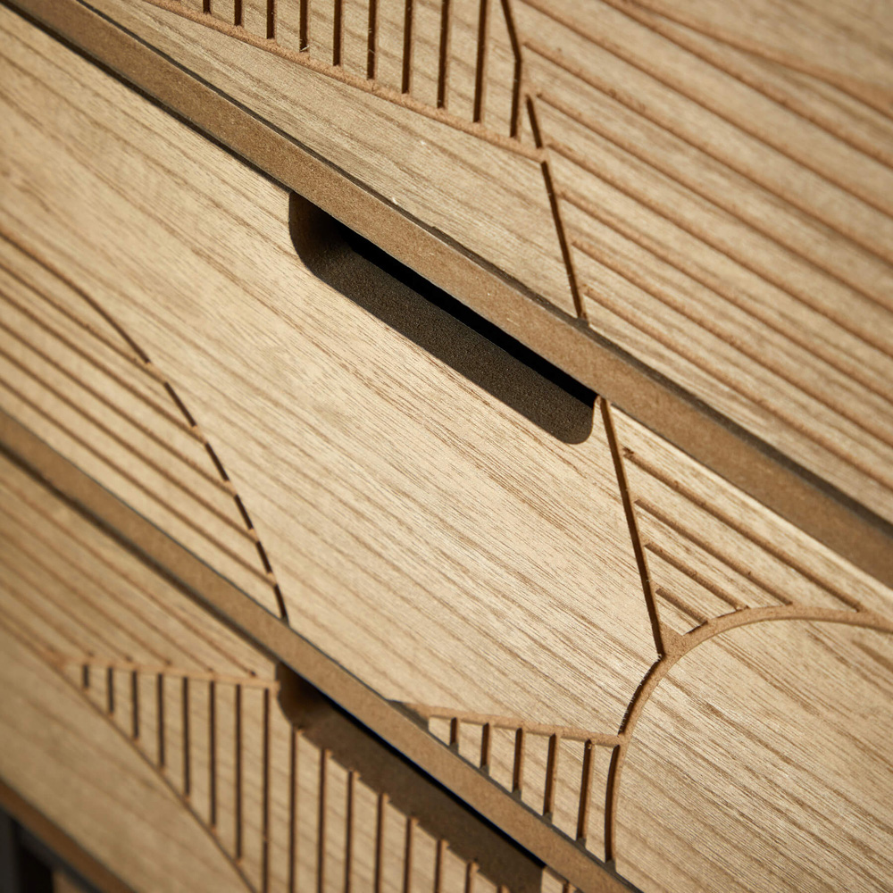 Home Source Reedham 3 Drawer Geometric Bedside Table Image 3