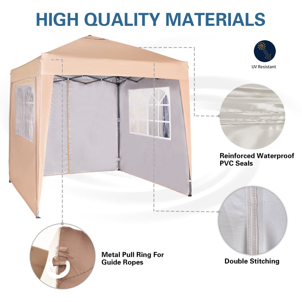 Beige Pop Up Patio Canopy Tent with Removable Sidewalls 2 x 2m Image 3
