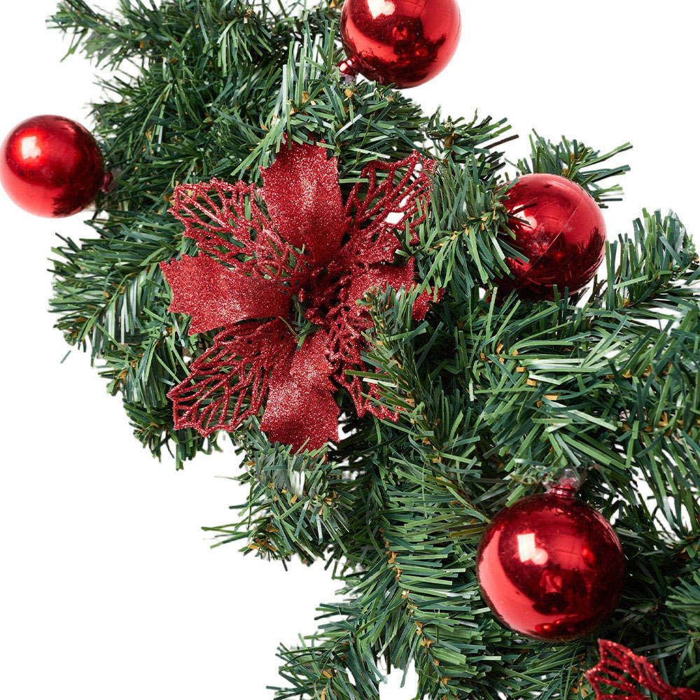 Living and Home Festive Christmas Wreath with Red Ornaments Flowers and Pinecone Image 3