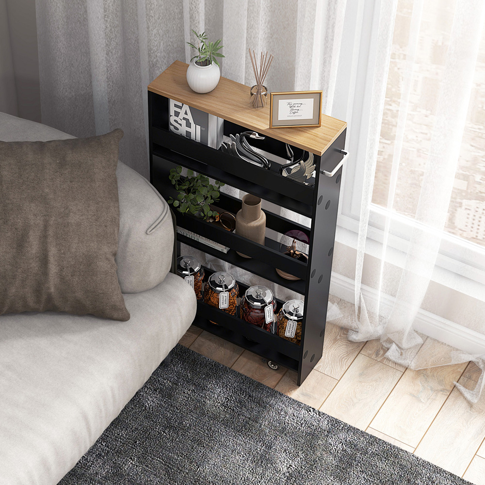 Costway 4 Shelf Black Slim Storage Cart with Wheels Image 4