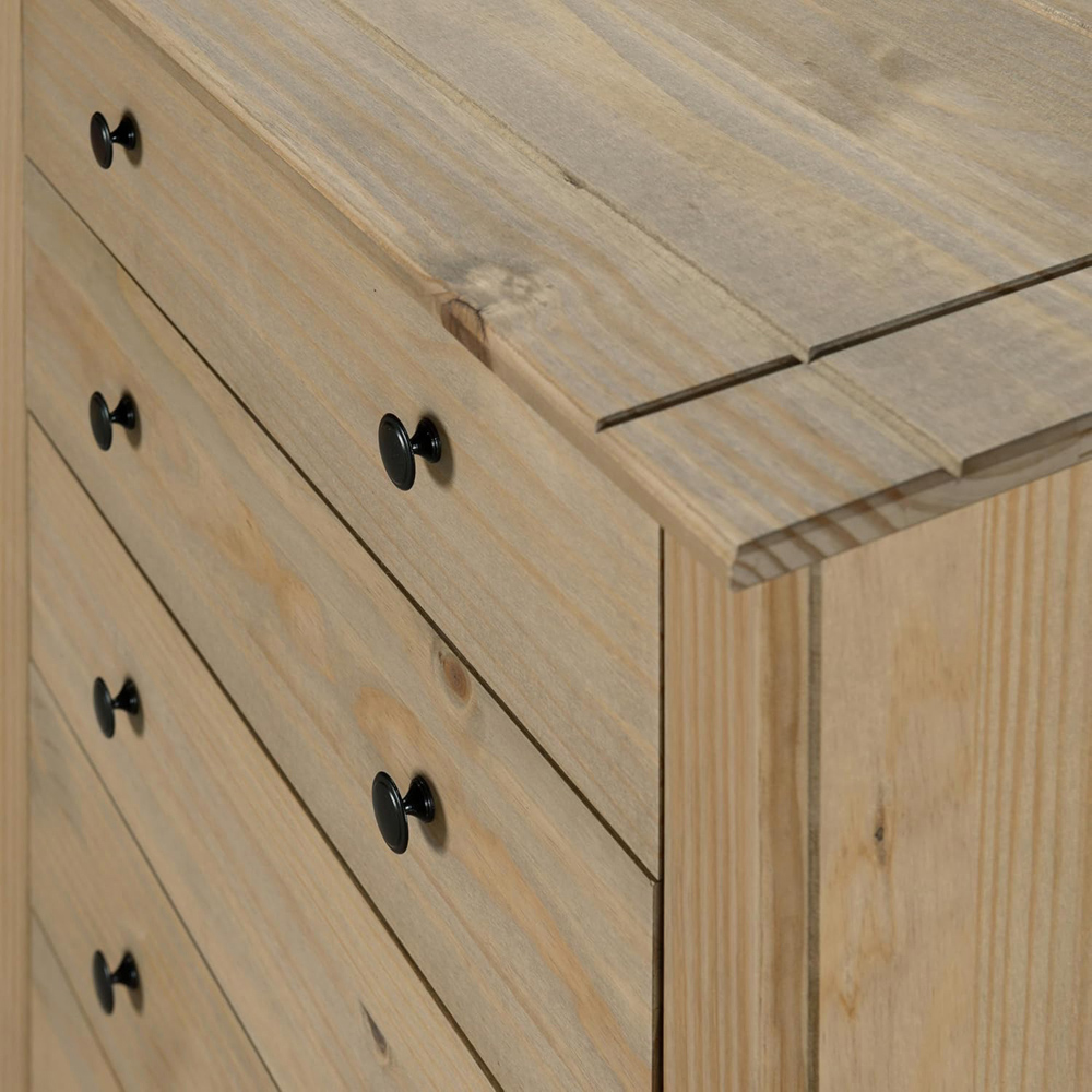 Mews Panama Solid Pine Wood Waxed Oak Finish 5 Drawer Chest of Drawers Image 4