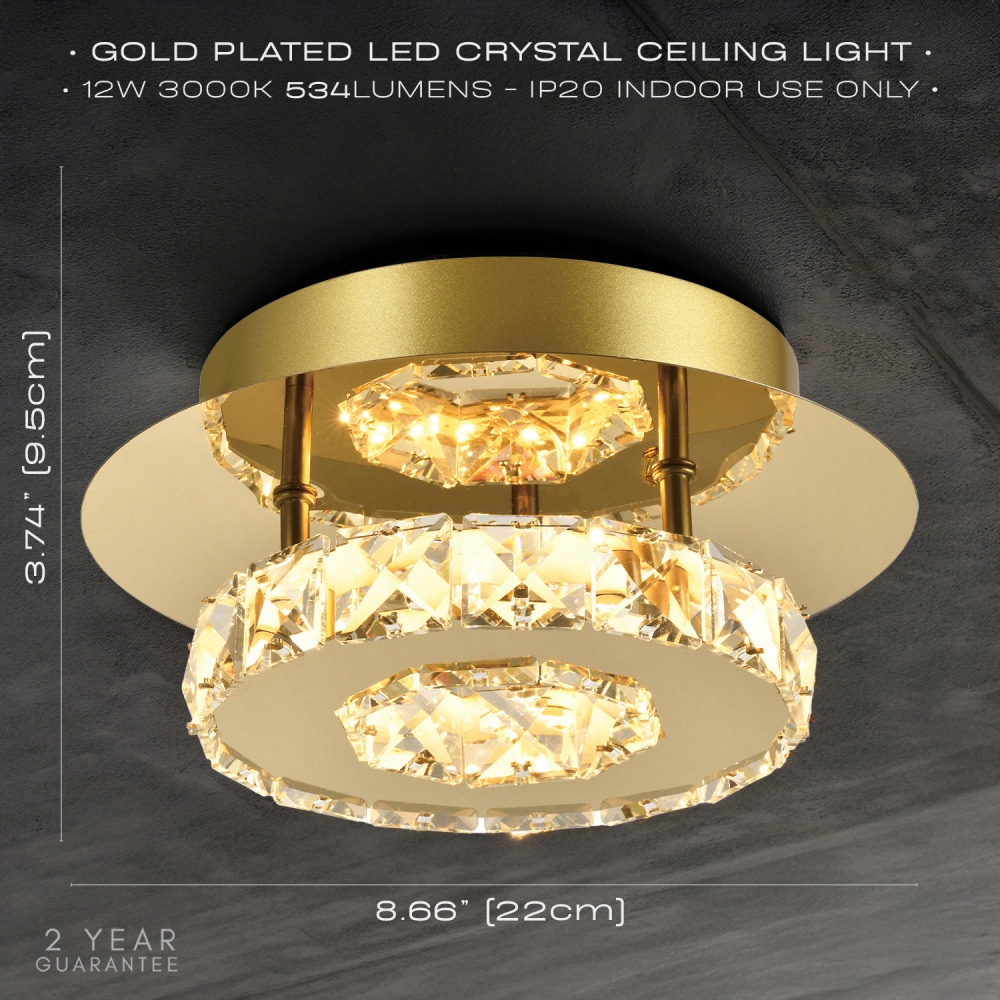Happy Homewares Gold Plated Metal LED Ceiling Light with Crystal Glass Bead Image 6