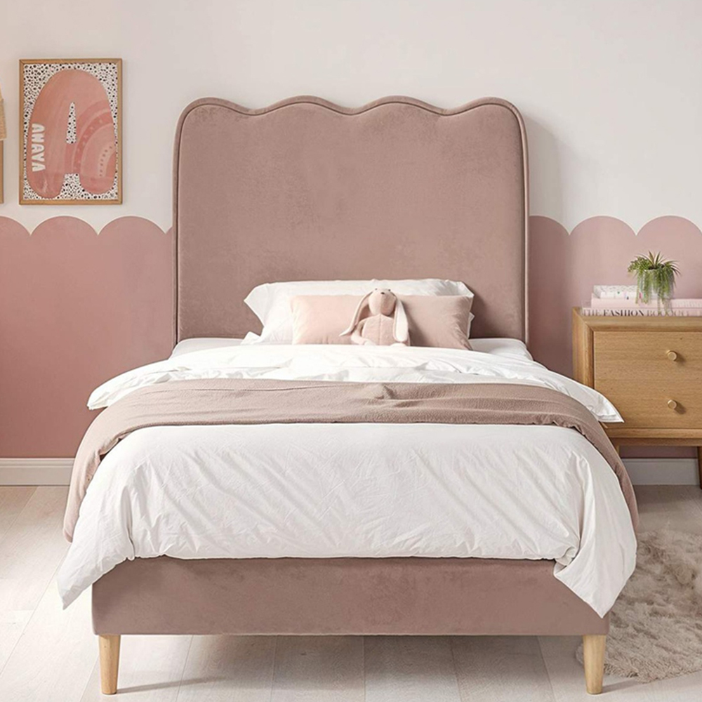 Flair Ellis Single Pink Velvet Cloud Headboard Bed Image 5