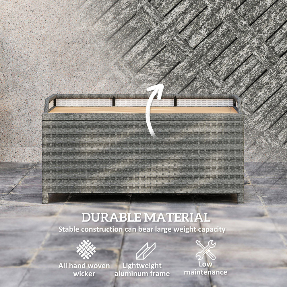 Outsunny 2 Seater Grey Rattan Aluminium Frame Outdoor Storage Bench 130L Image 6