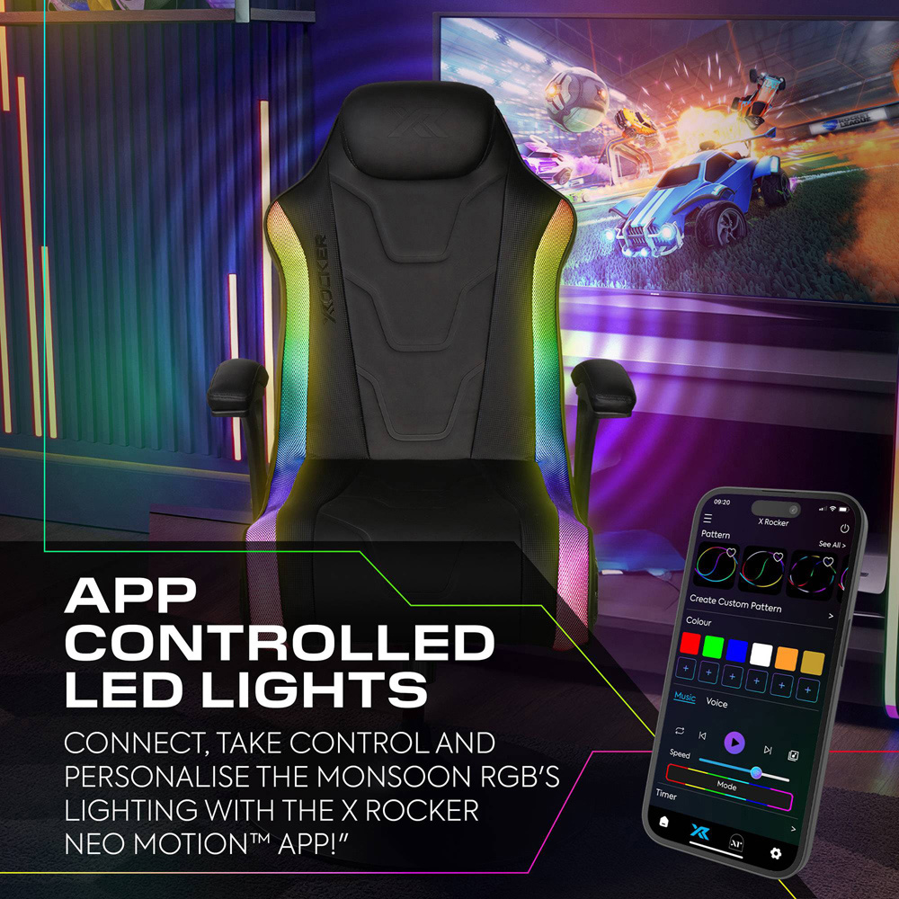 X Rocker Monsoon Sync App Controlled LED Black Gaming Chair Image 5