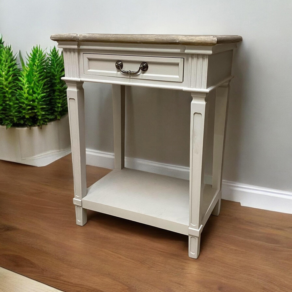 Acacia Home Single Drawer Cream Wooden Side Table Image 3