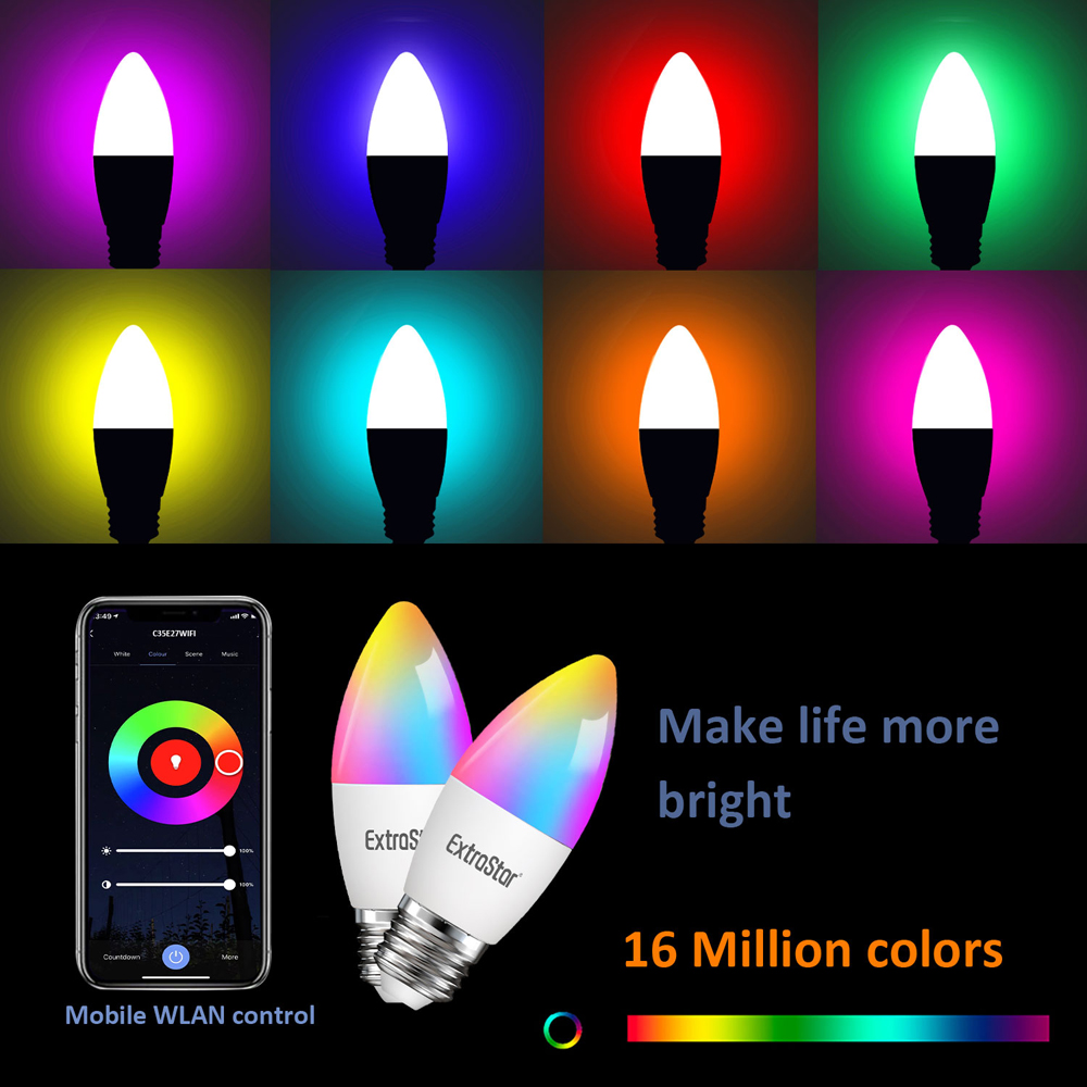 ExtraStar 2 Pack E27 Multicolour 6W WiFi LED Smart Light bulb Image 5